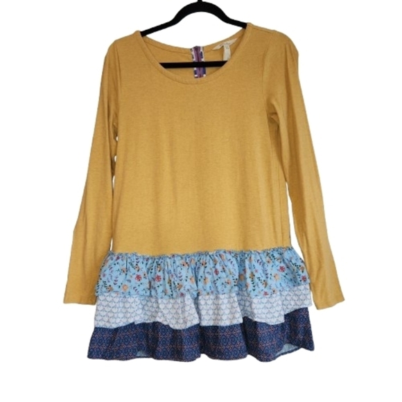Matilda Jane Mustard Yellow Blue Mixed Tiered Ruffle Hem Size XS Cottagecore - Picture 2 of 13